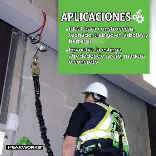 Vista 5 de Peakworks Eslinga de Anclaje de Cable - Punto de Anclaje de Eslinga de Cable Reutilizable con Extremos de Anillos en O - Protección de Detención