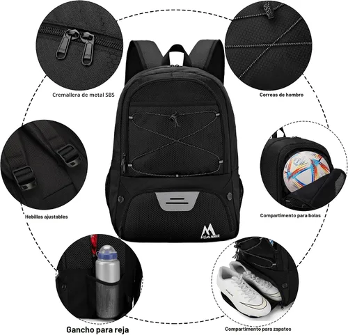 Vista 5 de Hsmihair - Bolsa de fútbol - Mochila de fútbol y mochila para fútbol, voleibol y baloncesto, con compartimento para pelota y tacos separados
