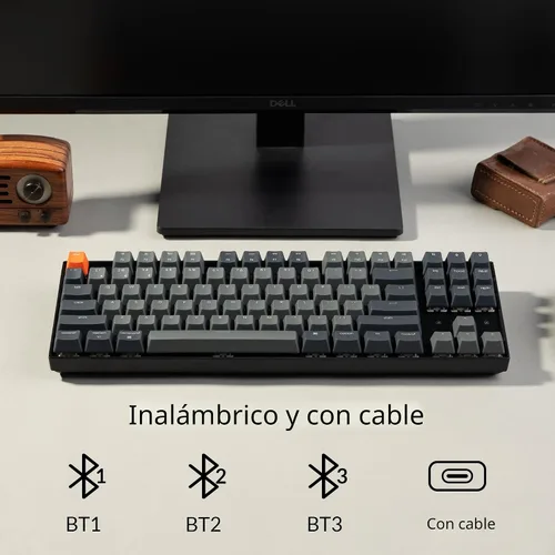 Vista 2 de Keychron Teclado mecánico inalámbrico K8 Tenkeyless para Mac, retroiluminación blanca, Bluetooth, multitarea, teclado para juegos con cable tipo C