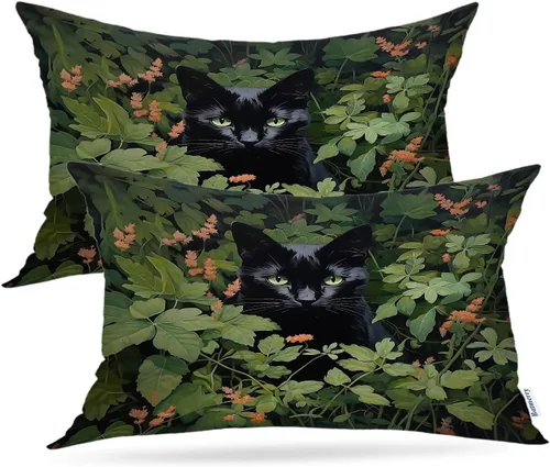 Vista 228 de Batmerry Autumn Pumpkin Templeton Throw Pillow Covers, Green Leaves Paths Forests Decorative Pillow Covers Digital Printing Blended for Couch Sofa