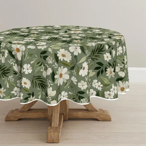 Vista 7 de Horaldaily Mantel de primavera rectangular de 52 x 70 pulgadas, estilo Shabby Chic estilo apagado, hojas de margarita verde grisáceo, lavable