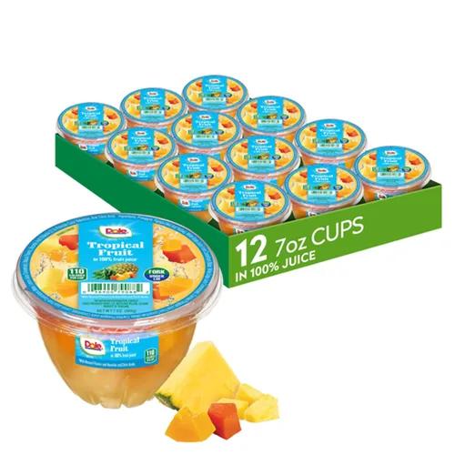 Vista 5 de Dole Cuencos de Fruta Fruta Tropical en Jugo 100%, Aperitivos de 4oz, 36 Tazas en Total, Sin Gluten y Sin Lácteos, Aperitivos de Almuerzo a Granel