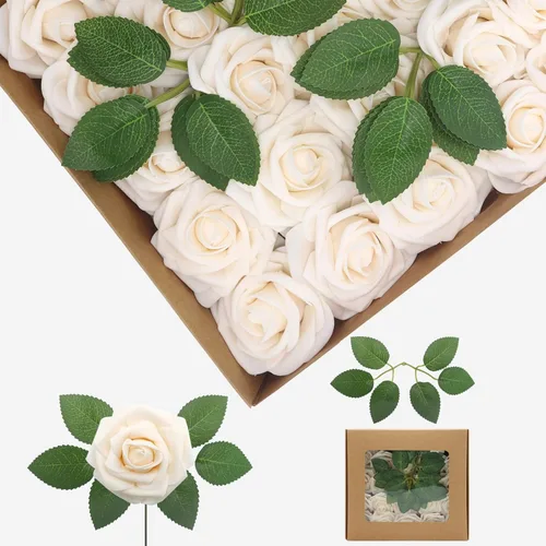 Vista 33 de Flores artificiales, rosas falsas de espuma de aspecto real, combo de flores artificiales de boda para ramos de boda, centros de mesa, arreglos