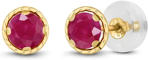 Vista 80 de Gem Stone King Aretes redondos de oro amarillo de 14 quilates con piedra natal Redondos de 0.157 in Aretes de oro para mujeres y hombres