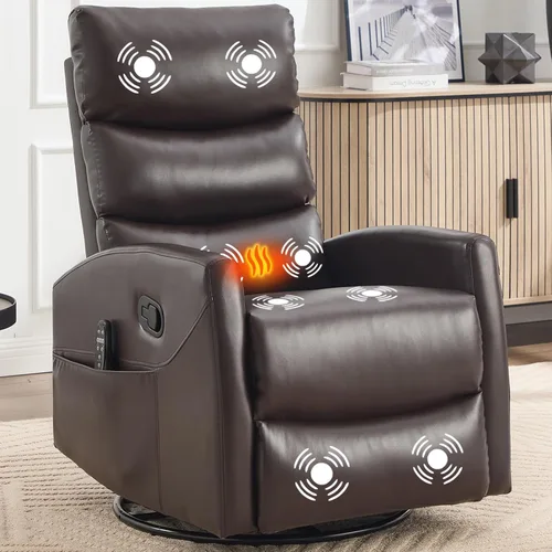 Vista 22 de Silla reclinable con masaje y calor, silla reclinable giratoria con respaldo alto, sillones reclinables manuales Lazy Boy para adultos, silla