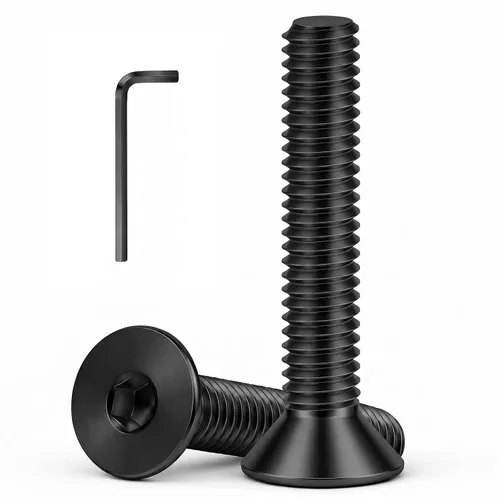 Vista 11 de Tornillos avellanados de cabeza plana de 1/4-20 x 1, acero inoxidable 18-8 (304), totalmente roscado, acabado negro, llave hexagonal incluida, 50