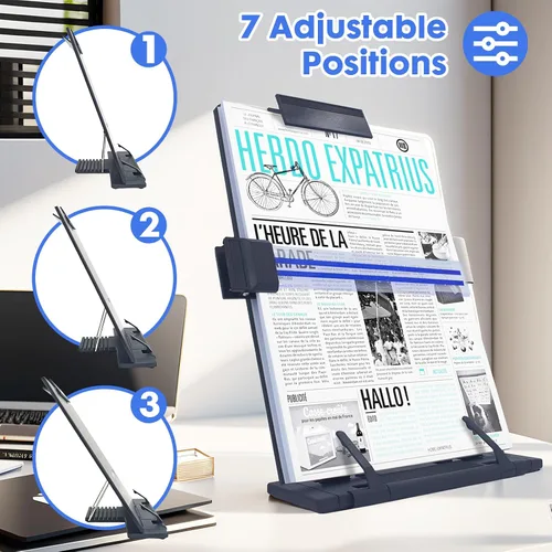 Vista 3 de Resulzon - Soporte de papel para documentos con 7 posiciones ajustables, soporte de papel para escritorio al escribir para leer letras A4, libros