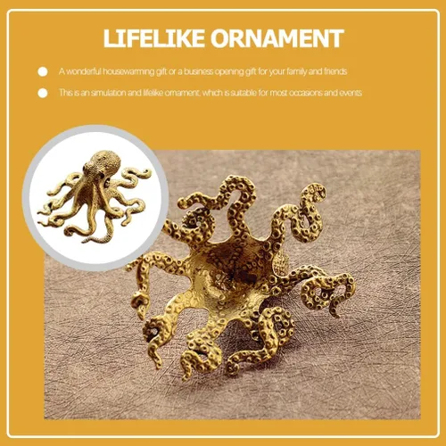 Vista 5 de BESPORTBLE Adorno de pulpo de latón, mini escultura de escritorio, figura de animal pequeño, decoración de oficina en casa, figura de arte de metal