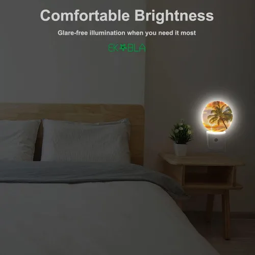 Vista 4 de EKOBLA Luz nocturna enchufable para la playa, luz nocturna LED de verano y palmera con sensor automático para decoración del hogar Hawaii Playa