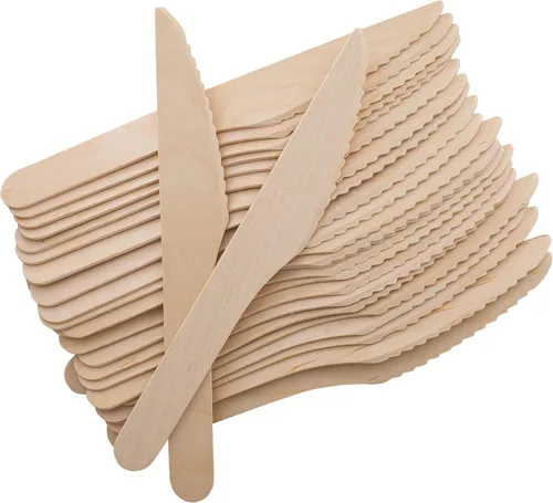 Vista 9 de Tenedores de madera desechables, paquete de 100 unidades, 6.5 pulgadas de longitud, biodegradables, utensilios de madera natural, ideales