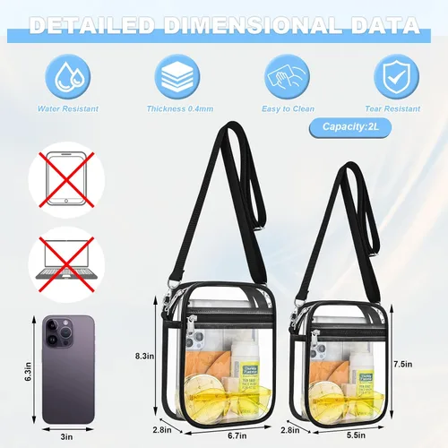 Vista 4 de Bolso transparente Slumou para eventos en estadios - Bolso pequeño, mini bolsos de mensajero para fanáticos de deportes para conciertos, trabajo