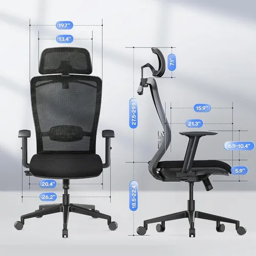 Vista 3 de FLEXISPOT - Silla de oficina ergonómica, sillas de escritorio de malla con respaldo alto y soporte lumbar ajustable, reposacabezas 2D, reclinable