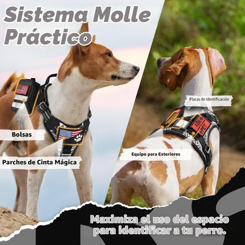 Vista 4 de rabbitgoo Arnés táctico para perros grandes, chaleco de servicio militar sin tirones con asa y Molle, fácil control para entrenar y caminar, correas