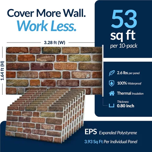 Vista 4 de Dundee Deco Paneles de pared 3D de ladrillo sintético, revestimiento, paneles de pared con aspecto de piedra marrón beige, revestimiento de espuma