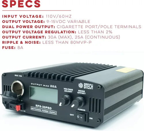Vista 2 de BTECH RPS-30PRO Fuente de alimentación de banco compacto universal regulada de 30 amperios, convertidor de alimentación de CA a CC, 13.8 V