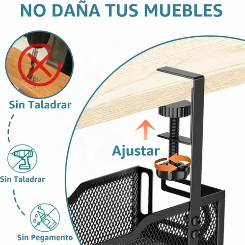 Vista 7 de Bandeja de gestión de cables debajo del escritorio, organizador de cables de malla sin taladro Bandeja de gestión de cables Rack de gestión
