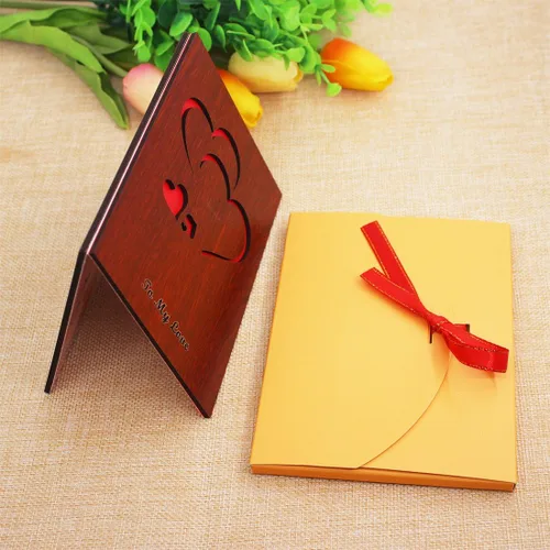Vista 2 de Creawoo Tarjeta de felicitación de amor hecha a mano de madera de nogal con caja de regalo única, el mejor día de San Valentín, aniversario