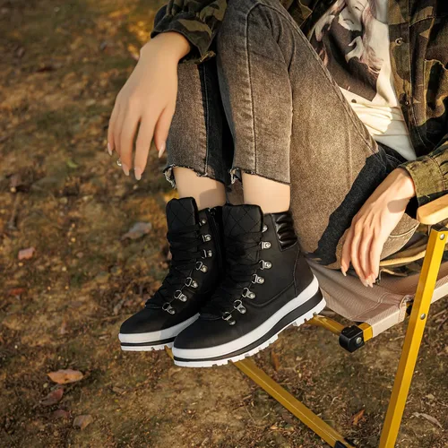 Vista 6 de hash bubbie Botas de combate para mujer, botas de plataforma negras, antideslizantes, impermeables, botas de tobillo para otoño e invierno, botas