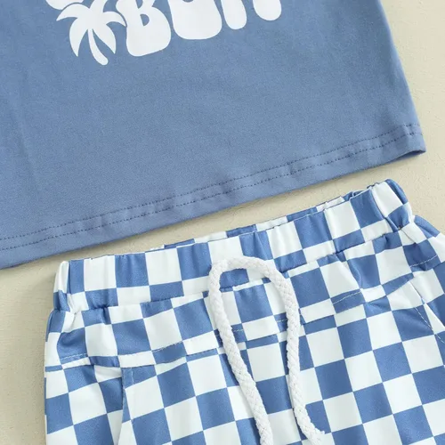 Vista 24 de Ropa de bebé niño sin mangas + pantalones cortos con estampado a rayas con bolsillos, 2 piezas de trajes de verano
