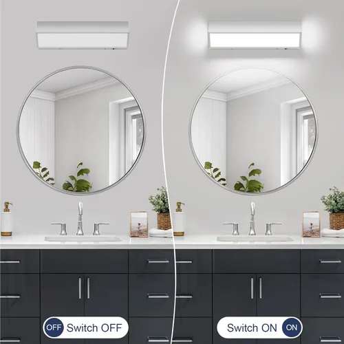 Vista 4 de Barra de luz LED moderna para tocador de baño (16 pulgadas, 5 CCT, regulable), accesorios de iluminación de pared de baño de acrílico moderno sobre