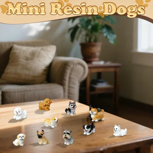 Vista 6 de Exasinine Juego de 14 mini figuras de perro de resina, surtido