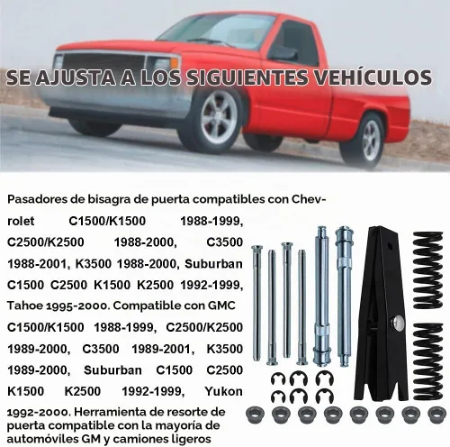 Vista 4 de Kit de reparación de bisagra de puerta RULLINE con herramienta de resorte - Compatible con Chevy GMC Suburban Tahoe - Kit de perno y buje de bisagra