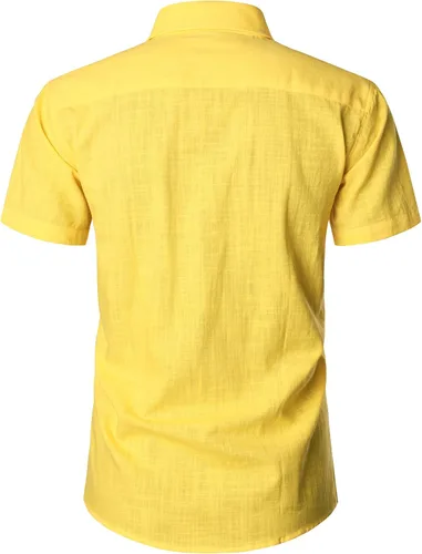 Vista 2 de ZEROYAA Camisas de manga corta con botones y algodón y lino para hombre, ligeras, con bolsillo
