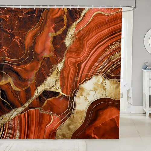 Vista 33 de Erosebridal Cortina de ducha de mármol negro, 72 pulgadas de ancho x 72 pulgadas de largo, juego de baño con grietas doradas, tela de textura