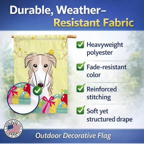 Vista 241 de Caroline's Treasures BB1923GF Bandera decorativa para jardín con diseño de Border Collie, para caza de huevos de Pascua, para jardín, jardín, patio