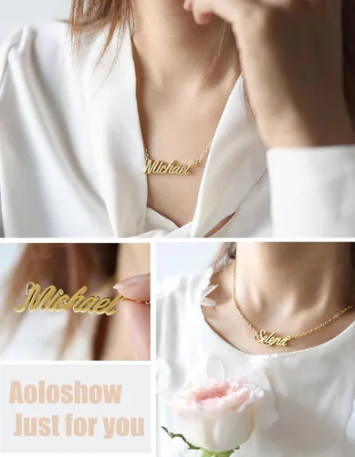 Vista 2 de Aoloshow Collar con nombre personalizado con cualquier nombre, joyería para mujer, regalo de dama de honor para nueva mamá, Metal, no aplica