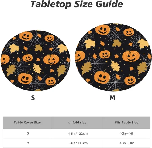 Vista 8 de Famame Mantel redondo ajustable con diseño de hojas de otoño y Halloween, con borde elástico, impermeable, con borde elástico, para interiores