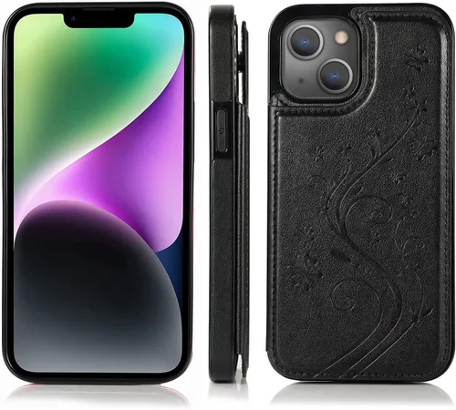 Vista 3 de Funda compatible con iPhone 15 Plus de 6.7 pulgadas con protector de pantalla de vidrio templado y tarjetero con soporte para tarjetero, funda
