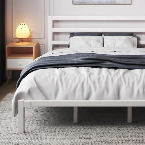 Vista 7 de LoVinson Base de cama tamaño King, base de cama de plataforma resistente con base de metal fuerte, almacenamiento debajo de la cama, base de Blanco
