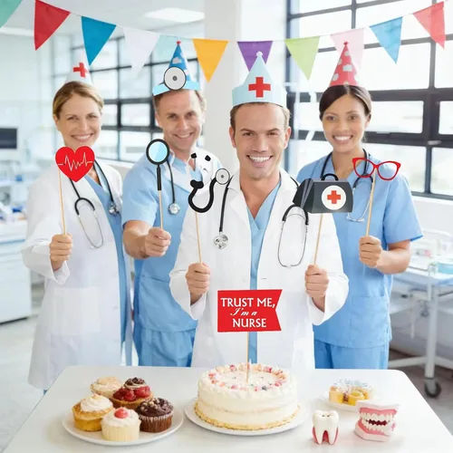 Vista 6 de Kit de 40 accesorios profesionales para cabina de fotos médicas para eventos de adultos, celebraciones de oficina dental, graduación de médico