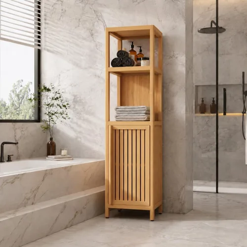 Vista 13 de Gabinete de almacenamiento de baño de bambú de 52 pulgadas de alto Natural