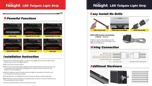 Vista 10 de Nilight Tira de luz para puerta trasera de camión de 60" con marco de aluminio, barra de luz de triple fila de 1200 LED con luz de freno roja, luz