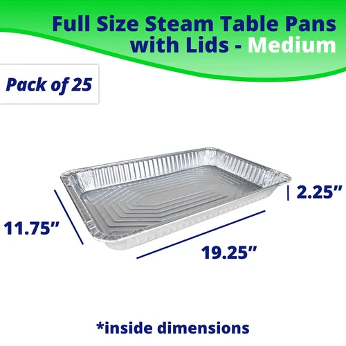 Vista 2 de IDL Packaging Sartenes de aluminio para mesa de vapor de tamaño completo con tapas, medianos, 21 x 13 x 2.25 pulgadas (paquete de 25) – Sartén
