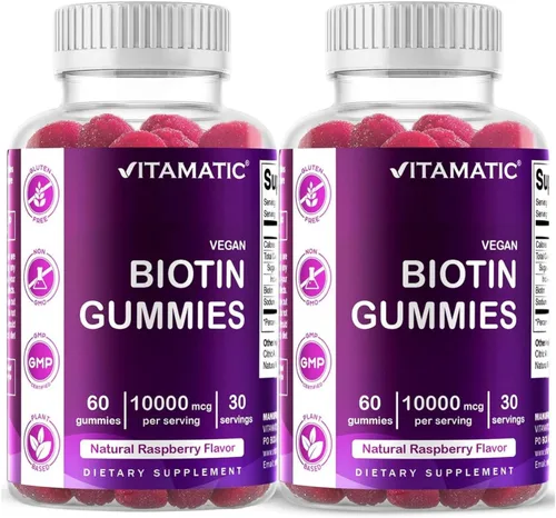Vista 11 de Vitamatic Gomitas de biotina 10,000 mcg, 60 gomitas veganas, sabor a