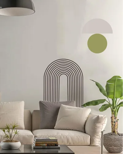 Vista 2 de Arte de pared abstracto de arco – Adhesivo de pared de arco iris, calcomanías modernas para despegar y pegar para dormitorio, sala de estar, oficina