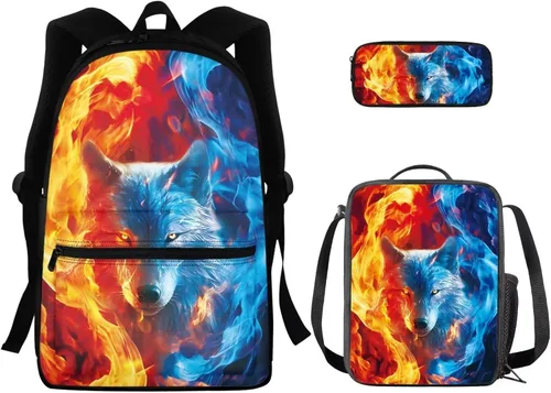 Vista 40 de FOR U DESIGNS Fuego baloncesto impreso niños escuela mochilas viaje mochila libro bolsa