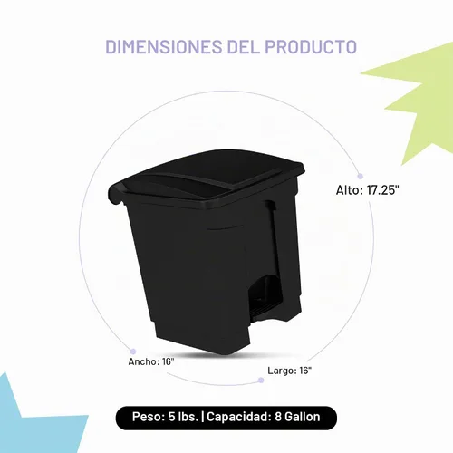 Vista 4 de Safco - Cubo de basura con pedal de pie, cubo de basura de plástico de 8 galones, color negro