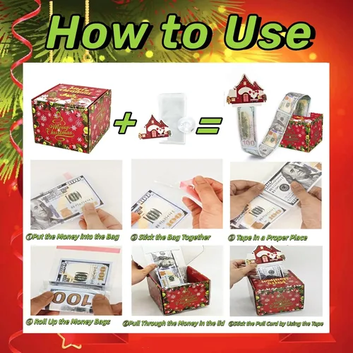 Vista 6 de Sbrvaniy Caja de dinero de Feliz Navidad para regalo en efectivo, divertidas cajas de regalo para efectivo, caja sorpresa caja de regalo
