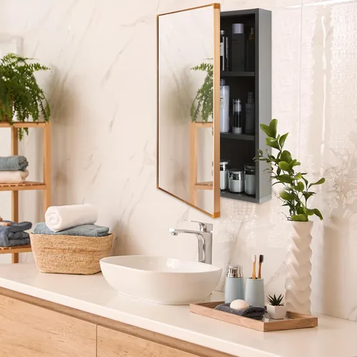 Vista 2 de Suzile Moderno botiquín de 16 x 24 x 4.3 pulgadas con espejo montado en la pared empotrado empotrado para baño empotrado, 3 estantes para puertas