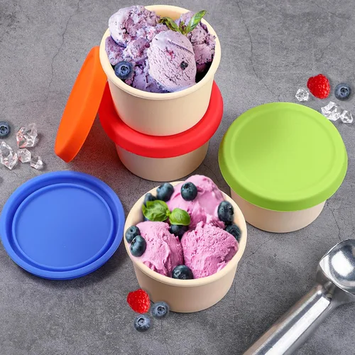Vista 2 de Webake Recipientes de silicona para helado con tapas, 8 onzas, vasos de helado caseros reutilizables para congelador, juego de 4
