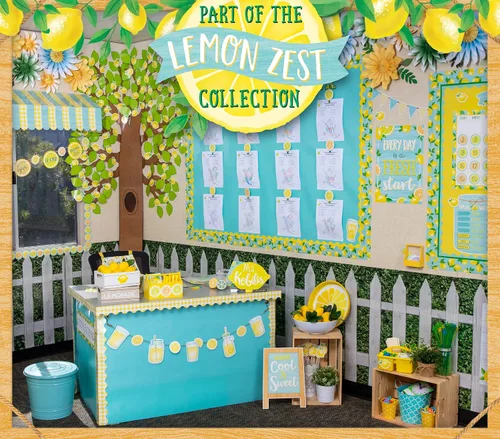 Vista 5 de Teacher Created Resources Borde enrollado recto Lemon Zest – 50 pies – Decora tablones de anuncios, paredes, escritorios, ventanas, puertas