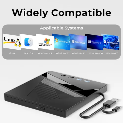 Vista 6 de 100GB BDXL 7-en-1 unidad externa Blu Ray, USB 3.0 & tipo C grabadora de Blu Ray de alta velocidad y lector de tarjetas SD/TF, compatible con PC Mac