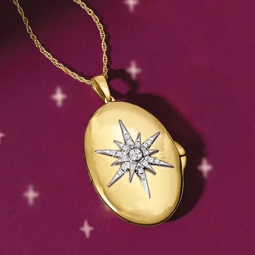 Vista 3 de Ross-Simons Collar con medallón de estrella del norte de diamantes de 0.10 qt t en oro de 18 quilates sobre plata esterlina