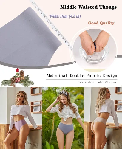 Vista 4 de Knowyou Tangas de cintura alta para mujer, ropa interior sin costuras para mujer, bragas sexys transpirables para mujeres, paquete de 6