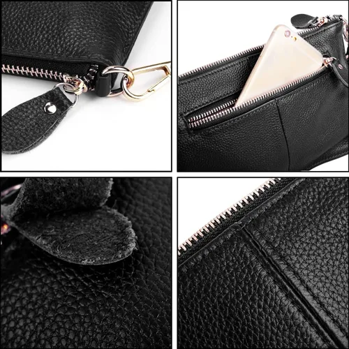 Vista 6 de YALUXE Clutch Wristlet - Cartera de piel auténtica con bloqueo RFID y cadena de hombro