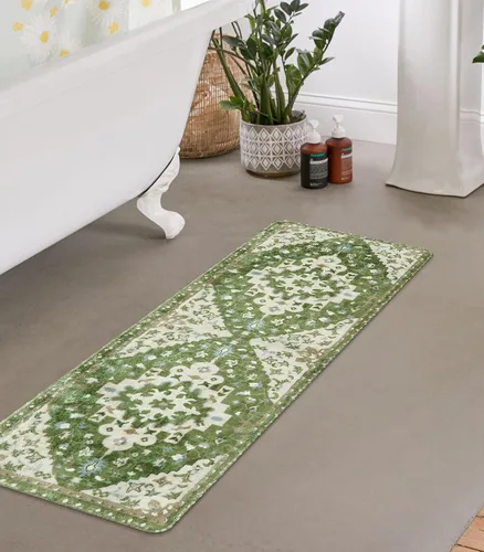 Vista 23 de Uphome Alfombra de baño vintage, azul, bohemio, antideslizante, oriental, suave, lavable a máquina, lindas alfombras de baño tribales florales